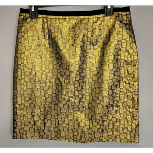 Ann Taylor Loft Skirt Womens 8 Gold Black Metallic Brocade Jacquard Pencil Chic